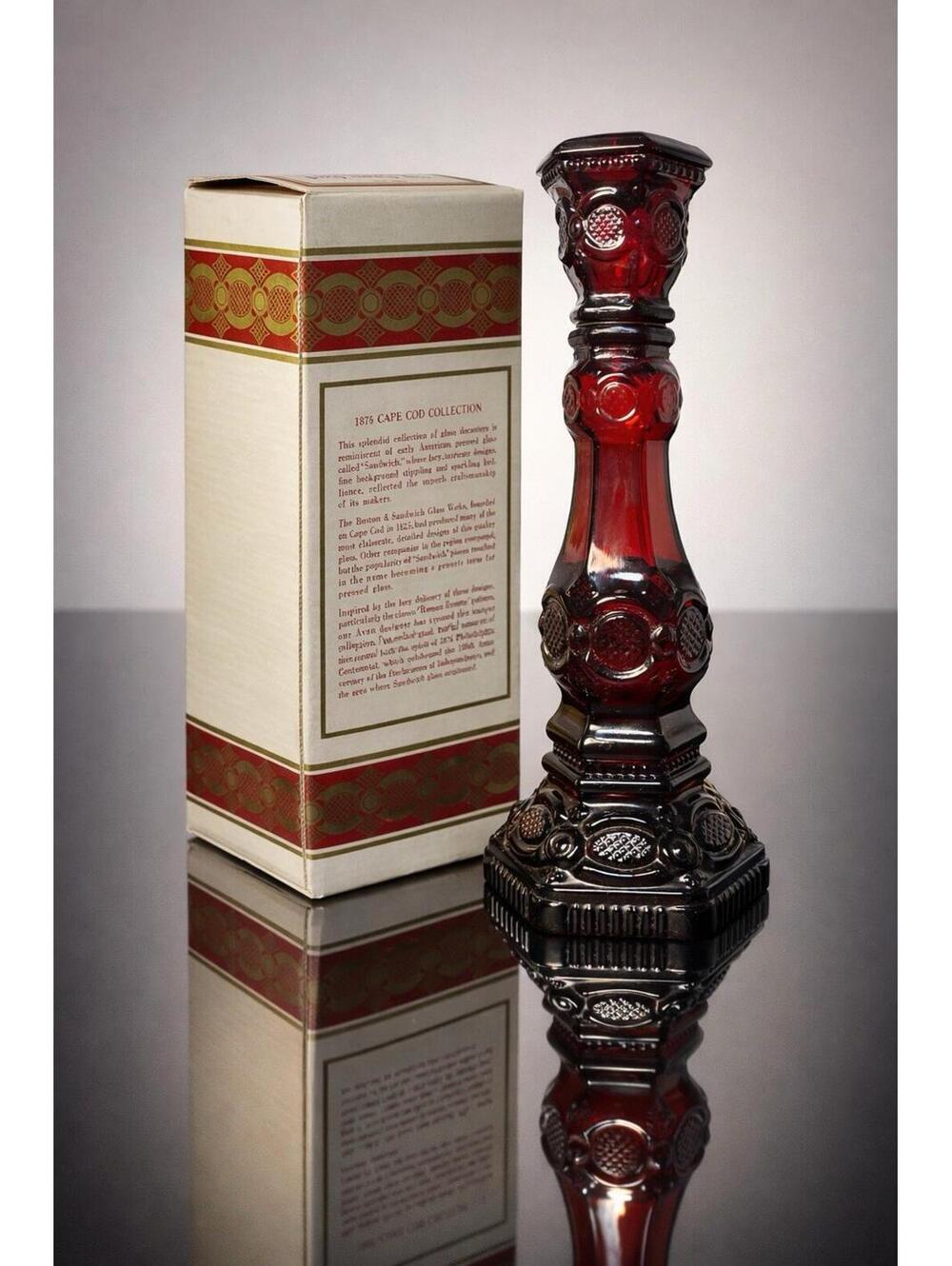 Avon 1970s 1876 Cape Cod Bird Of Paradise Candlestick Cologne Decanter Box, 8.5”